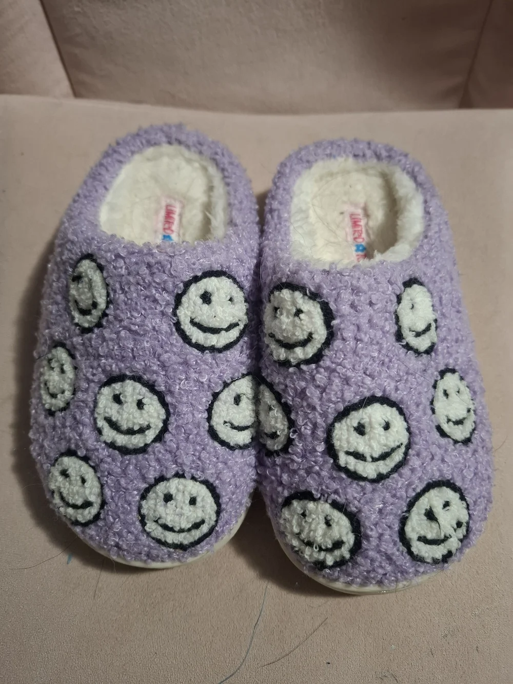 Plush Lavender Kids Smile Slippers
